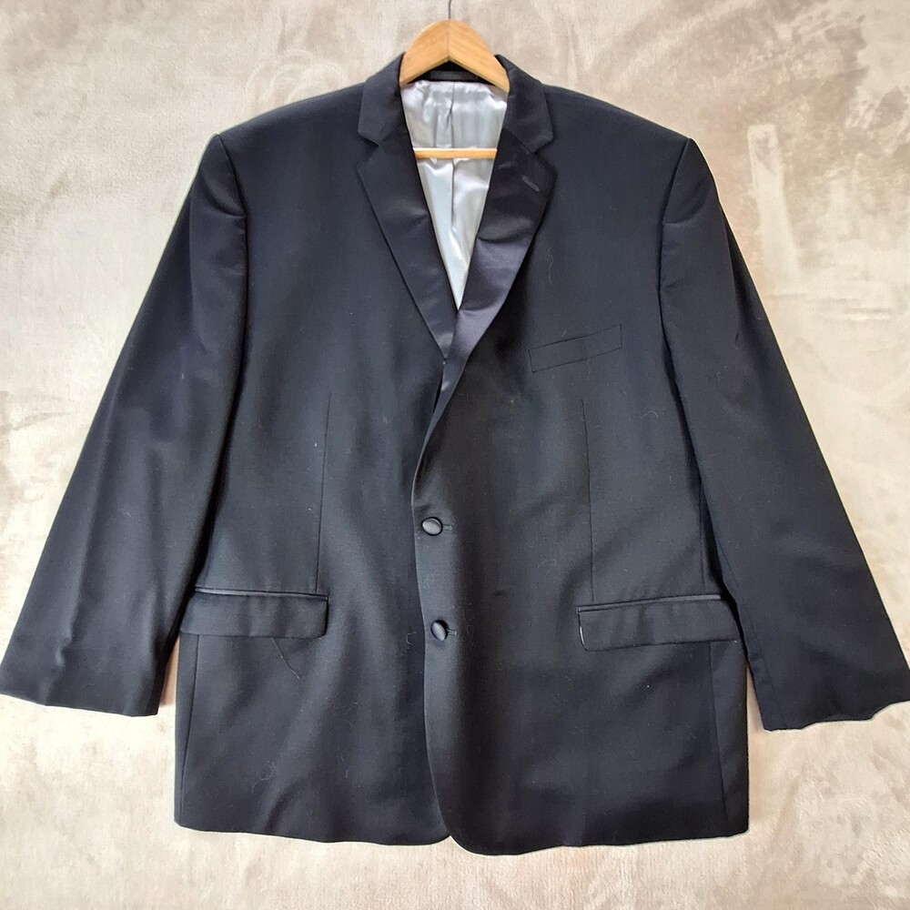 Calvin Klein Suit Jacket Mens 52R Black Wool Tuxedo Double Vent 2 Button Formal